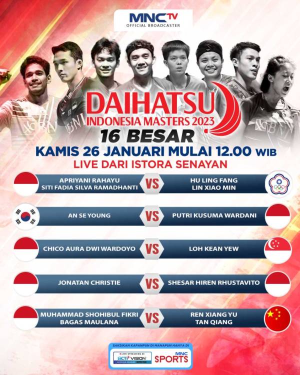 Saksikan, MNCTV Tayangkan 5 Pertandingan Babak 16 Besar Daihatsu Indonesia Masters 2023