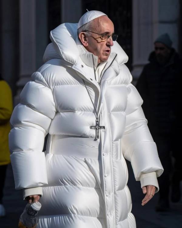 Viral Pope Francis Wears a White Puffer Jacket Full of Style Shocking Social Media